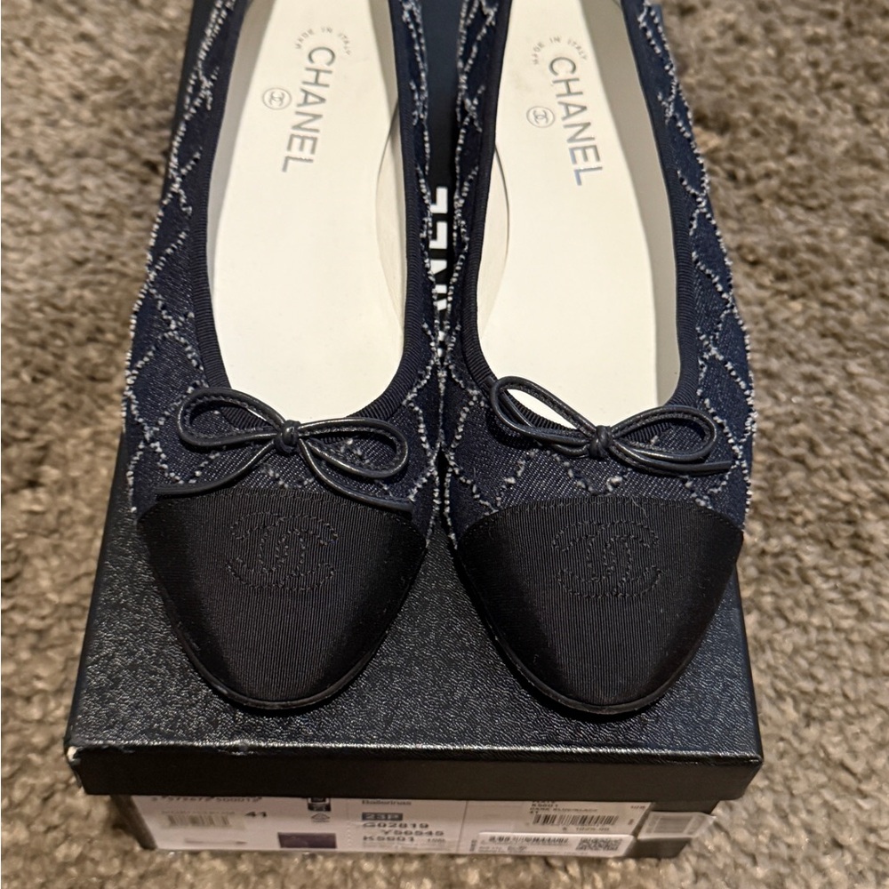 Chanel Women's Denim and Black Ballet Flats